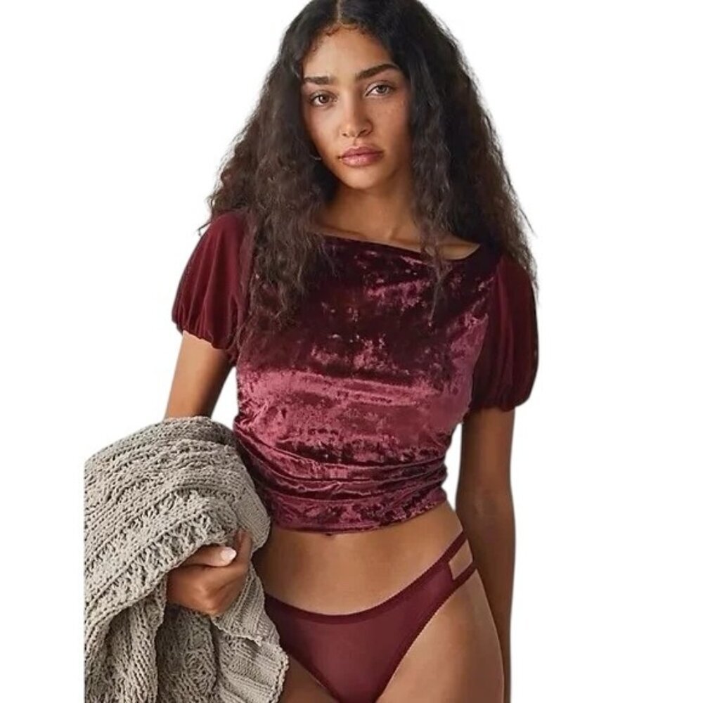 INTIMATELY FREE PEOPLE Midnight Mood Velvet Crop Top, Size Large - NWOT